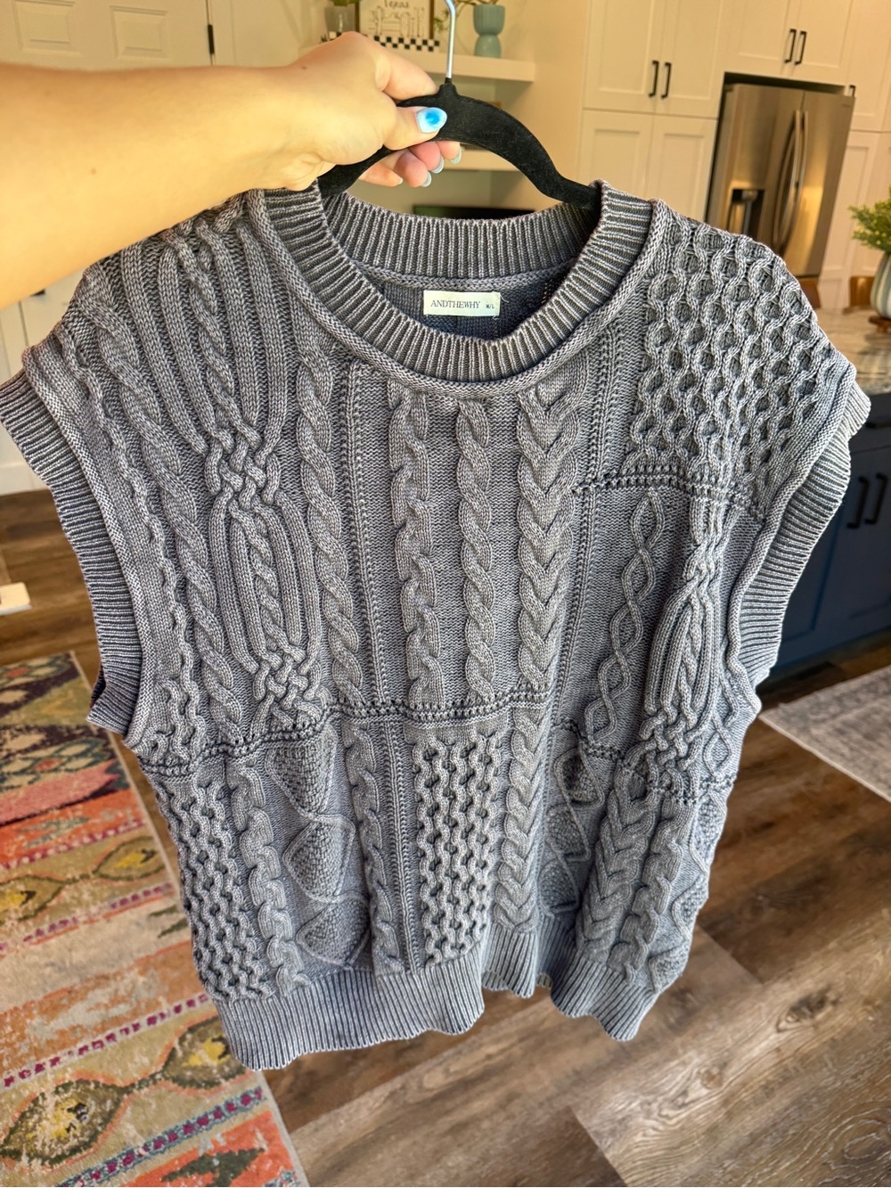 Women’s Grayish Purple Cable Knit Crewneck Sweater Vest